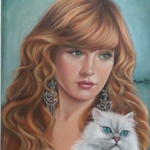 Joven con gato. 40 x 50 cm.